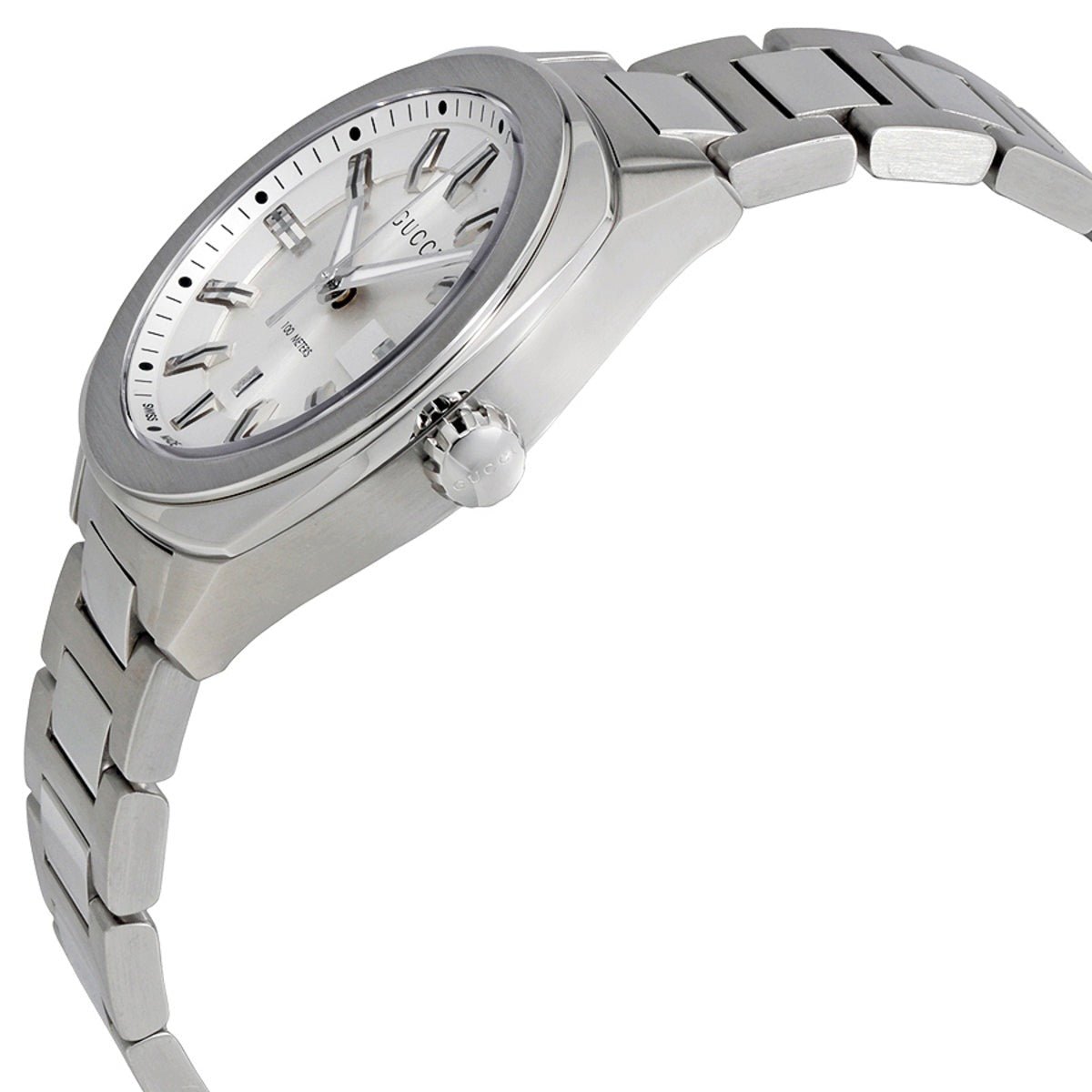 Gucci G Timeless GG2570 Silver Dial Silver Steel Strap Watch For Men - YA142402
