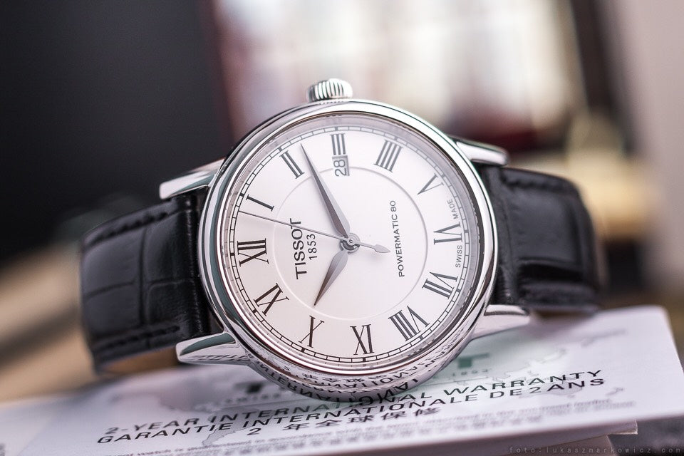 Tissot Carson Powermatic 80 White Dial Black Leather Strap Watch For Men - T085.407.16.013.00