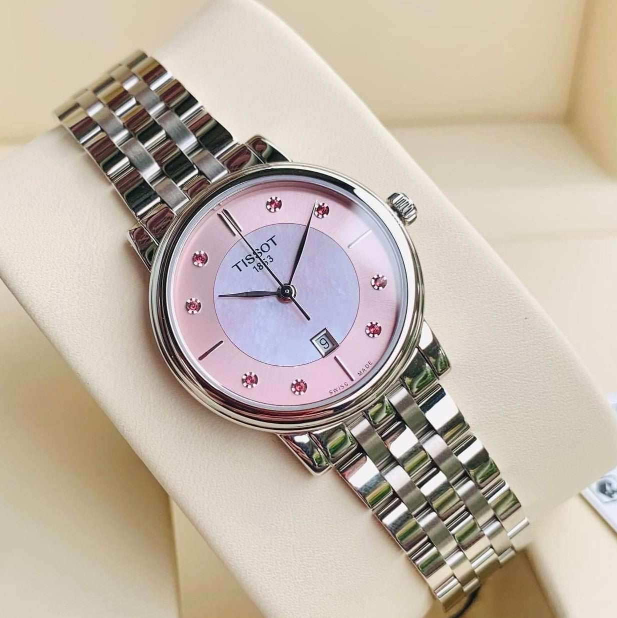 Tissot T Classic Carson Premium Pink Dial Silver Steel Strap Watch for Women - T122.210.11.159.00