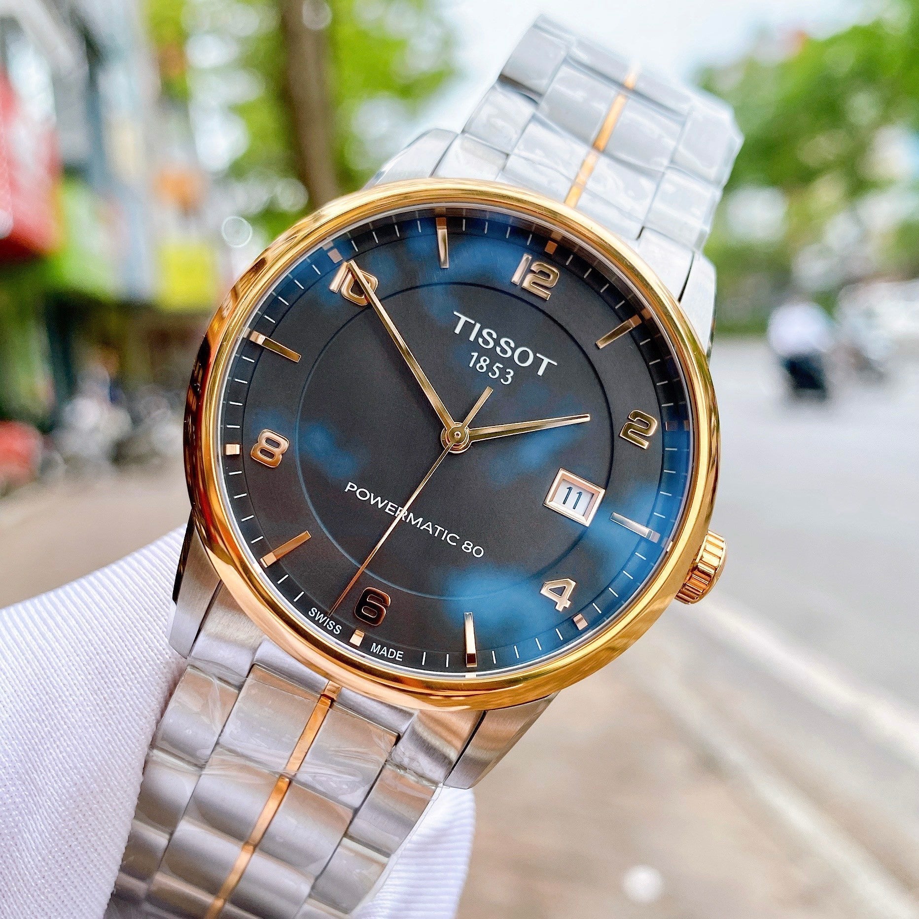 Tissot T Classic Luxury Powermatic 80 Black Dial Silver Steel Strap Watch For Men - T086.407.22.067.00