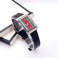 Gucci G-Frame Mother of Pearl Green & Red Dial Black Leather Strap Watch For Women - YA147403