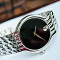 Movado Classic Quartz Black Dial Silver Steel Strap Watch for Men - 0606337