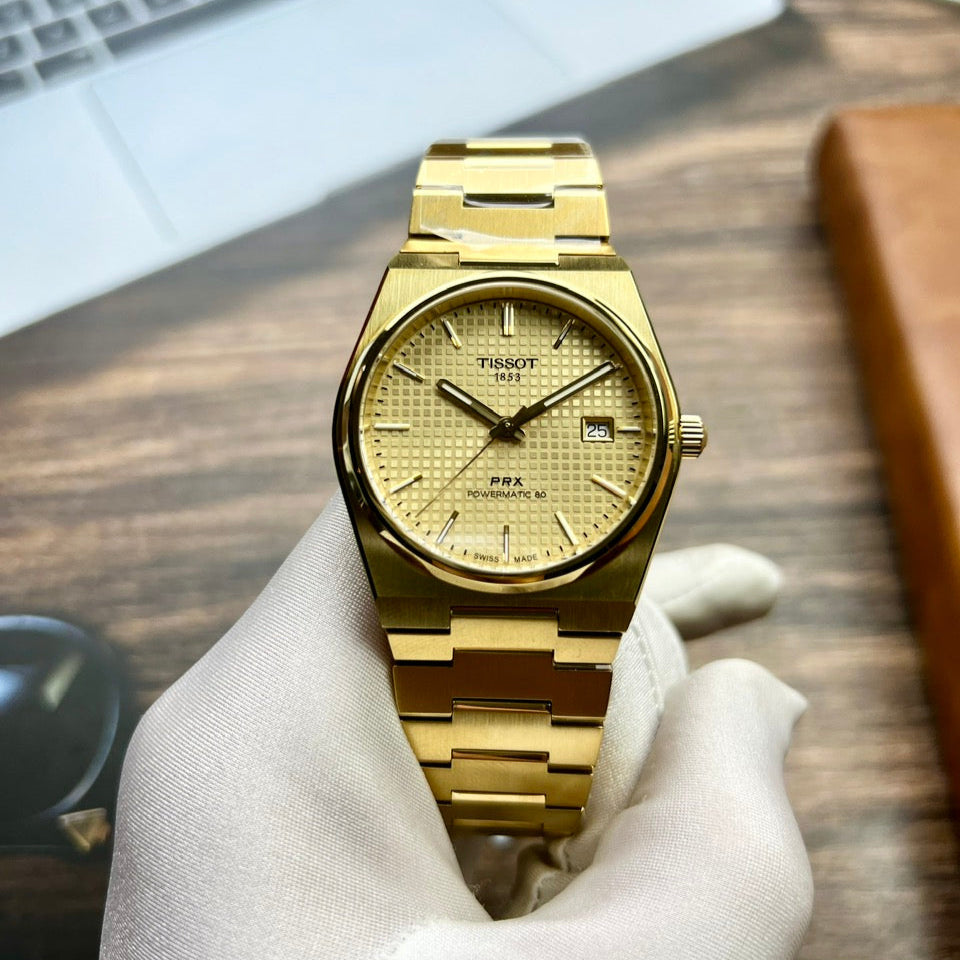 Tissot PRX Powermatic 80 Gold Dial Gold Steel Strap Watch for Men - T137.207.33.021.00