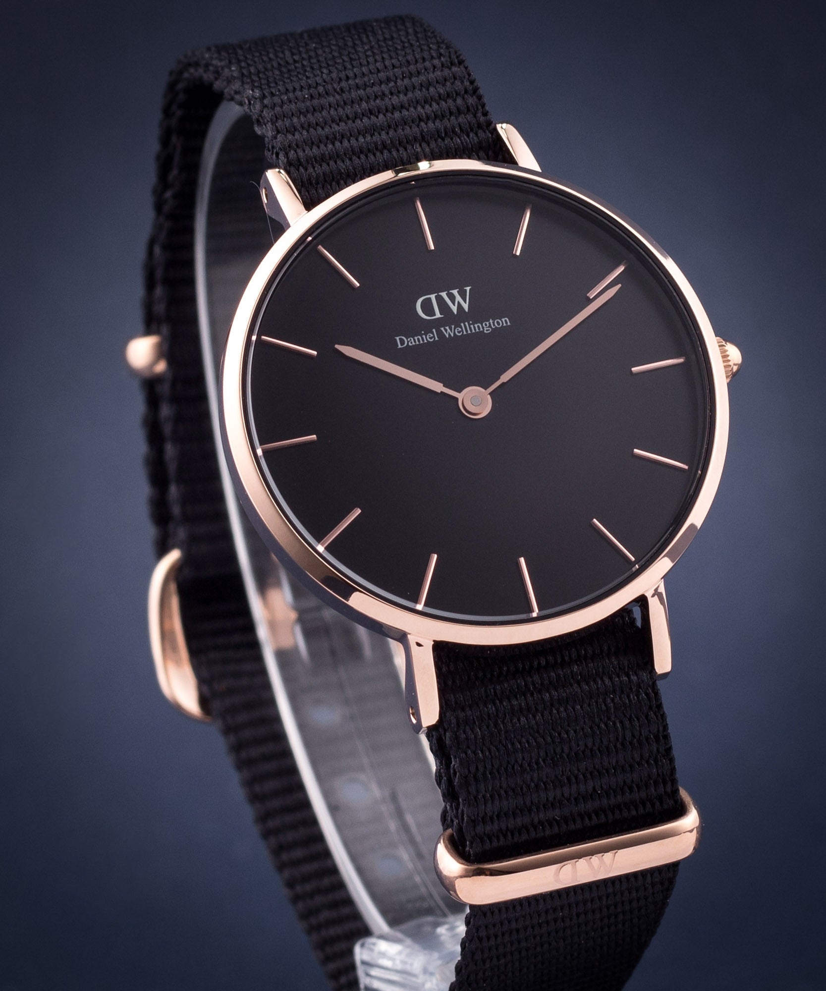 Daniel Wellington Classic Petite Cornwall Black Dial Black NATO Strap Watch For Women - DW00100215