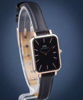 Daniel Wellington Quadro Sheffield Black Dial Black Leather Strap Watch For Women - DW00100435