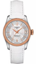 Tissot T-Classic Powermatic 80 Mother of Pearl Silver Dial White Leather Strap Watch For Women - T108.208.26.117.00