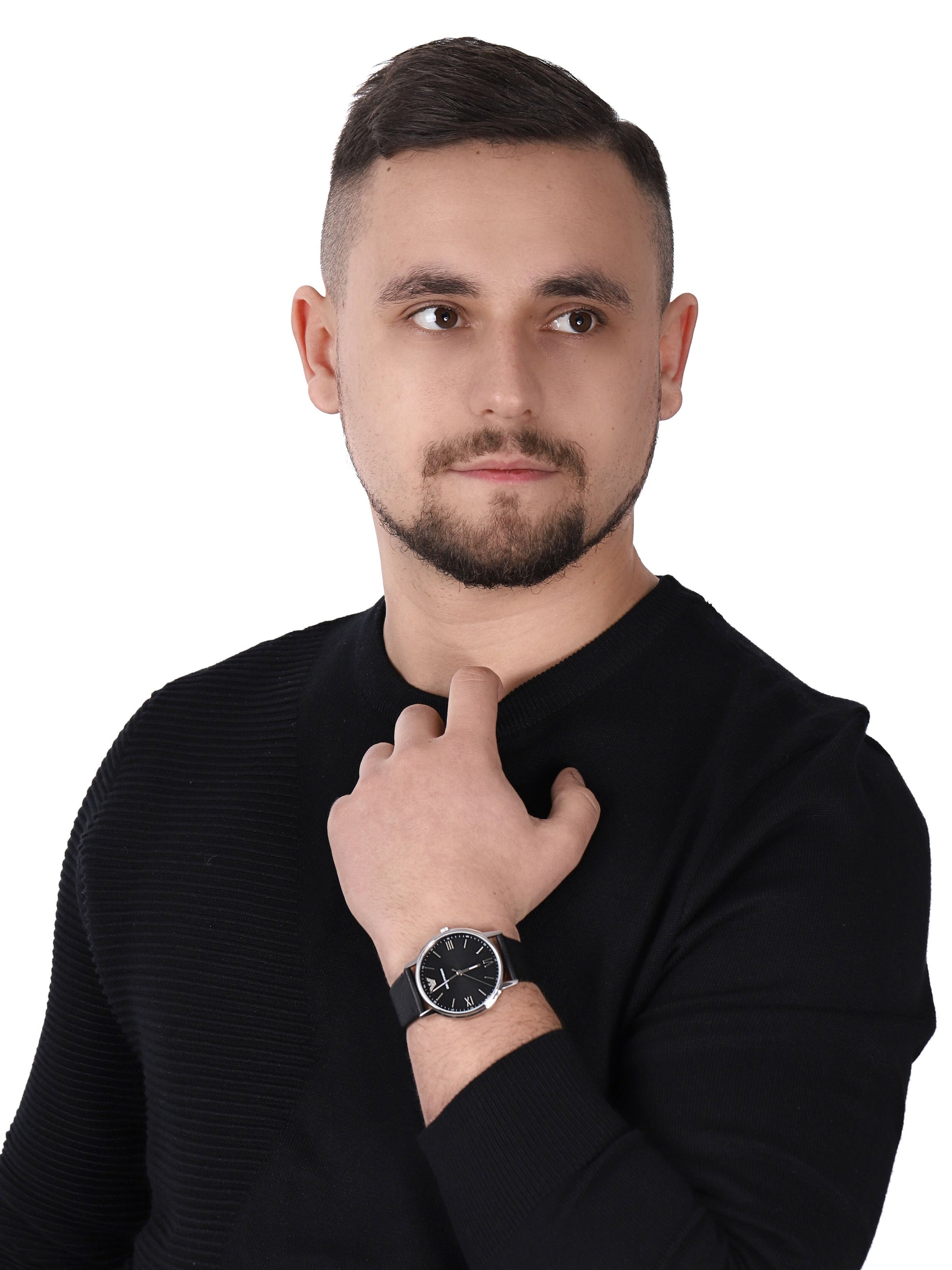 Emporio Armani Kappa Analog Quartz Black Dial Black Leather Strap Watch For Men - AR11013