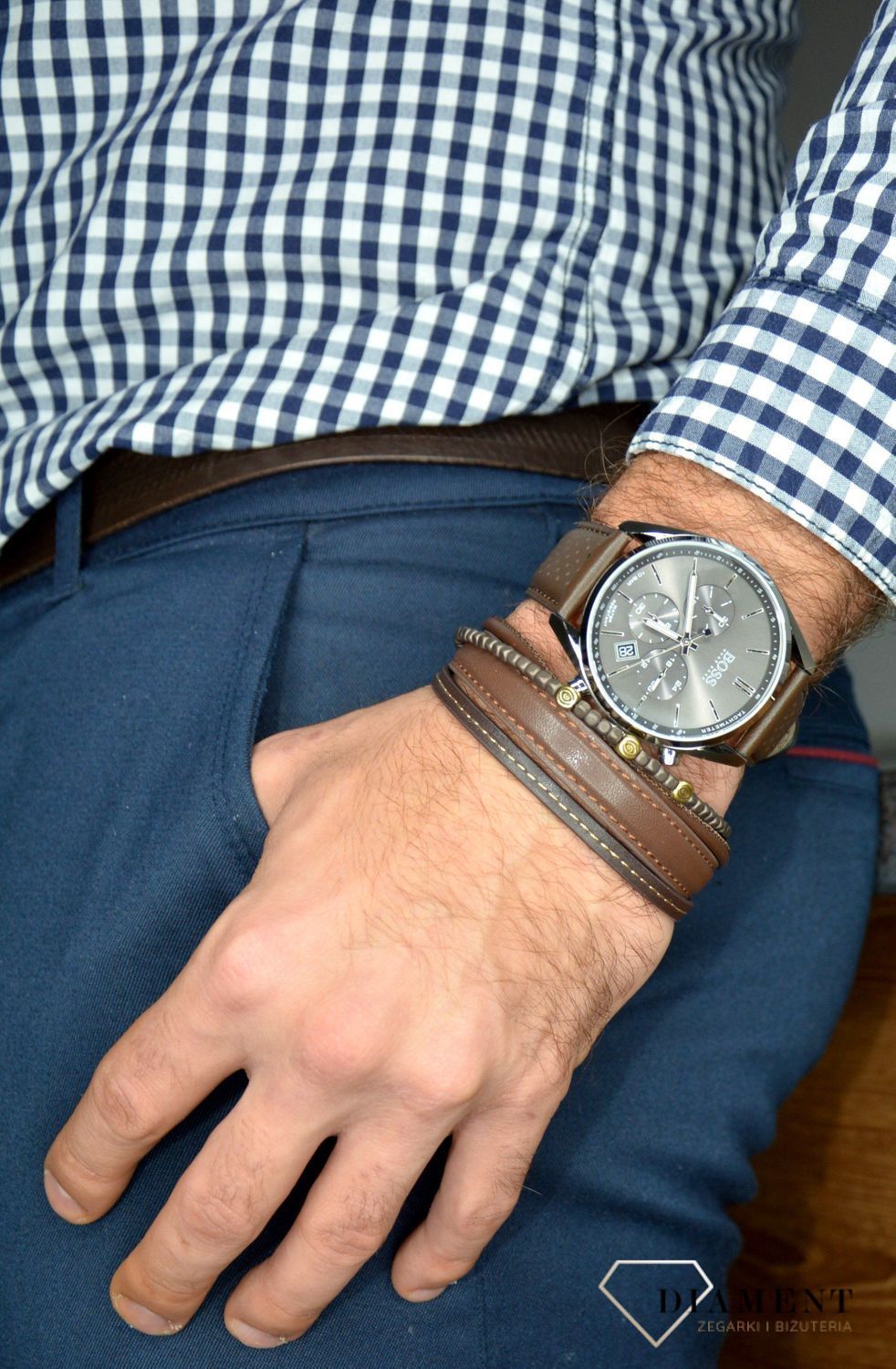 Hugo Boss Champion Grey Dial Brown Leather Strap Watch for Men - 1513815