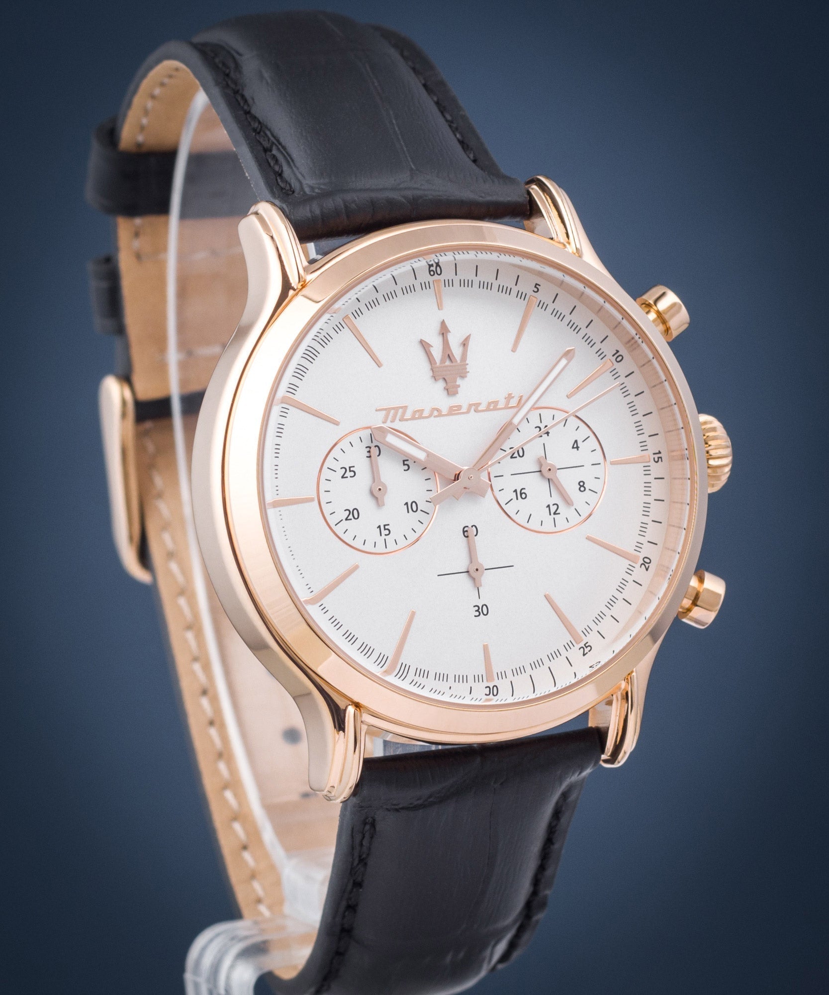 Maserati Epoca Chronograph White Dial Black Leather Strap Watch For Men - R8871618016