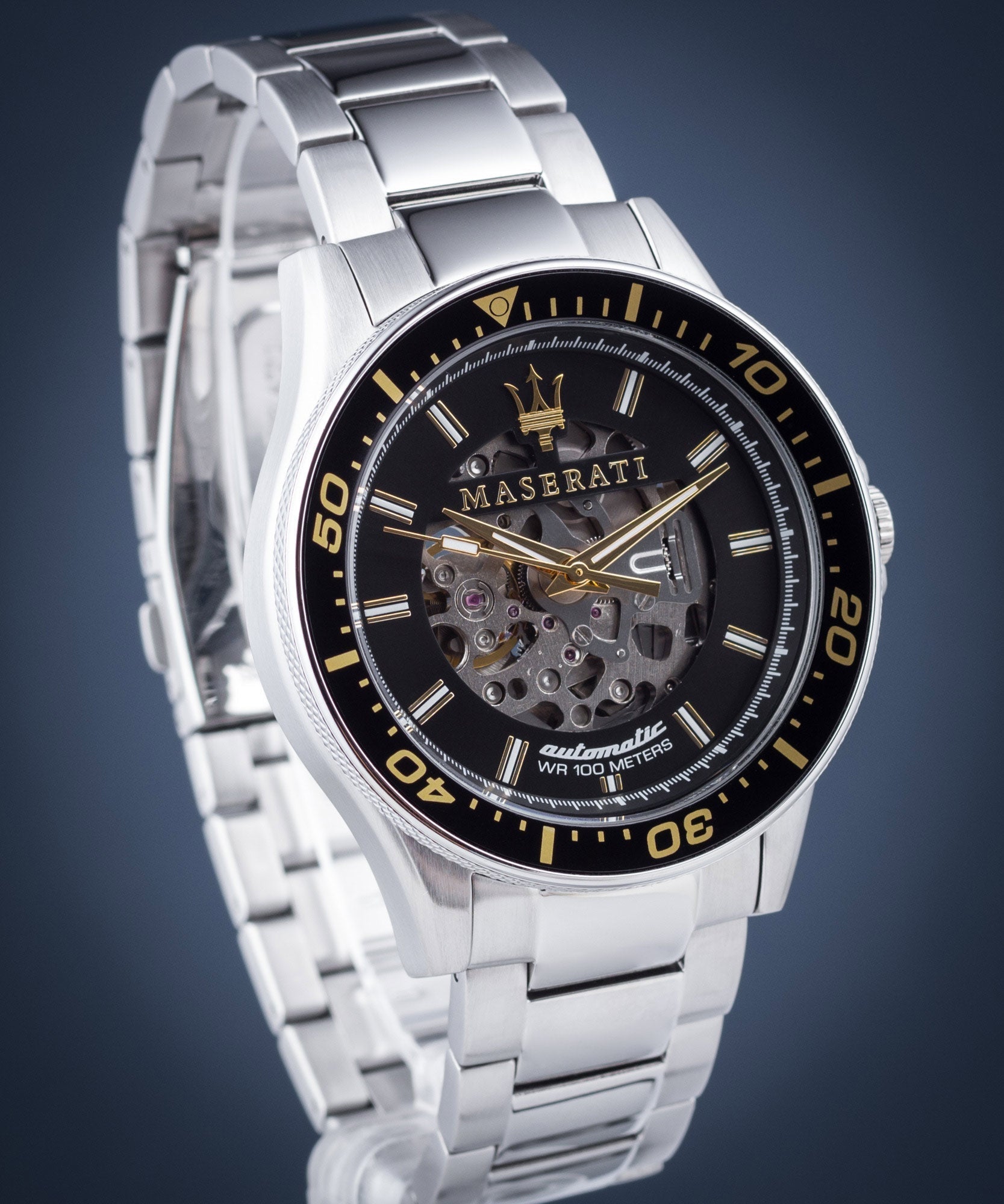 Maserati SFIDA Automatic Black Dial Silver Steel Strap Watch For Men - R8823140002