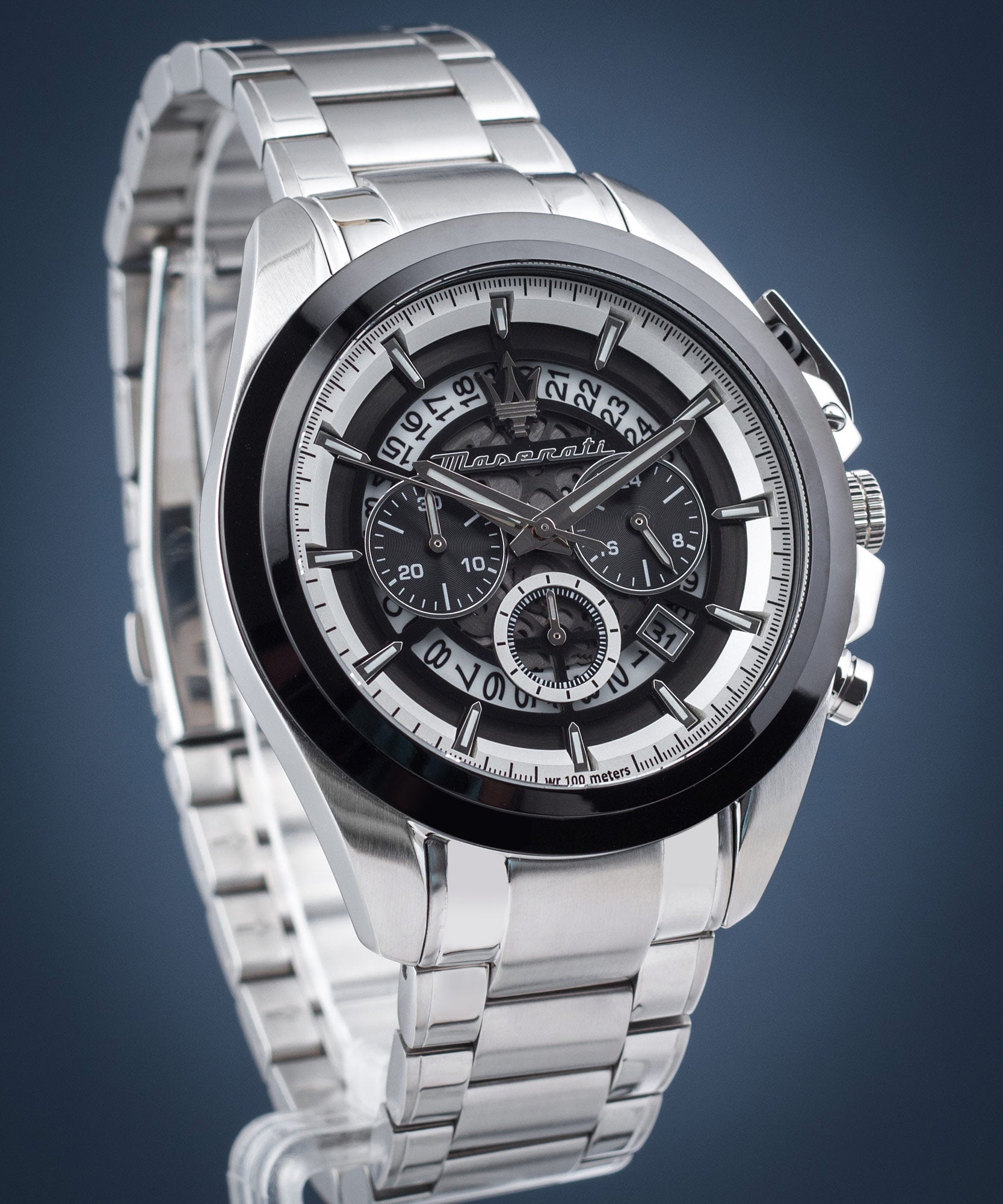 Maserati Traguardo Chronograph Black Dial Silver Steel Strap Watch For Men - R8873612059