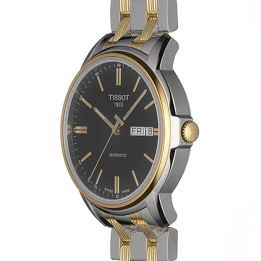 Tissot Automatics III Day Date Black Dial Two Tone Steel Strap Watch For Men - T065.430.22.051.00