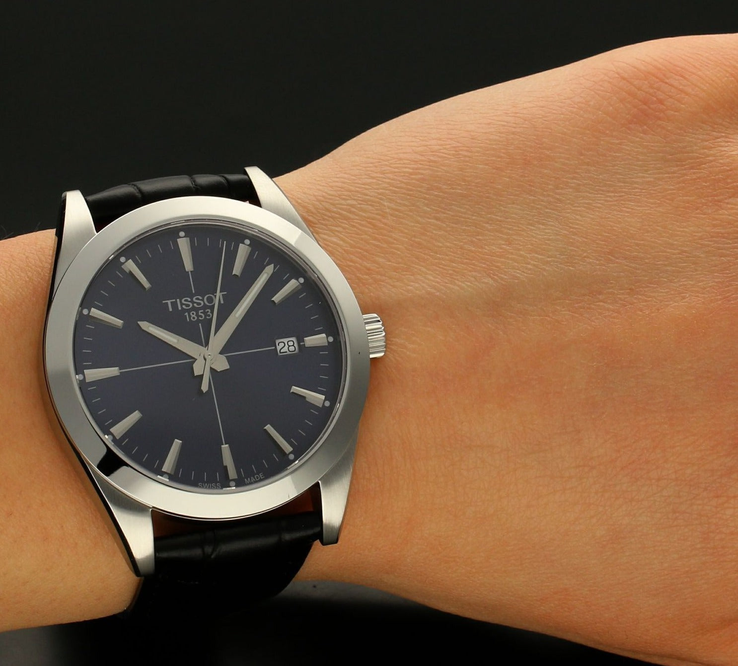 Tissot Gentlemen Blue Dial Black Leather Strap Watch for Men - T127.410.16.041.01