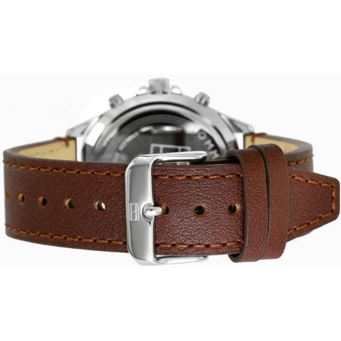Tommy Hilfiger West Chronograph Grey Dial Brown Leather Strap Watch For Men - 1791710