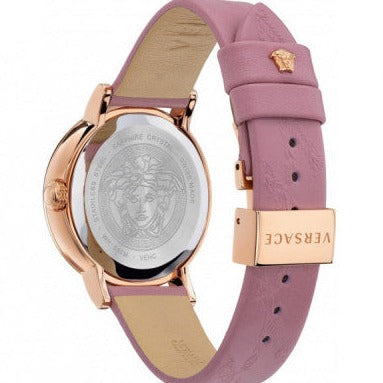 Versace Virtus Quartz Grey Dial Pink Leather Strap Watch for Women - VEHC00319