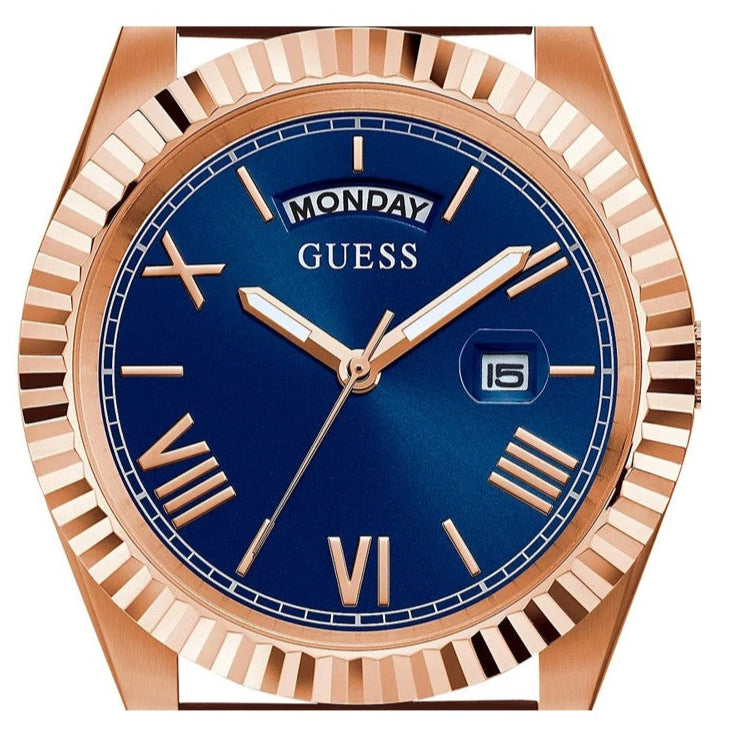 Guess Connoisseur Blue Dial Brown Leather Strap Watch For Men - GW0353G2
